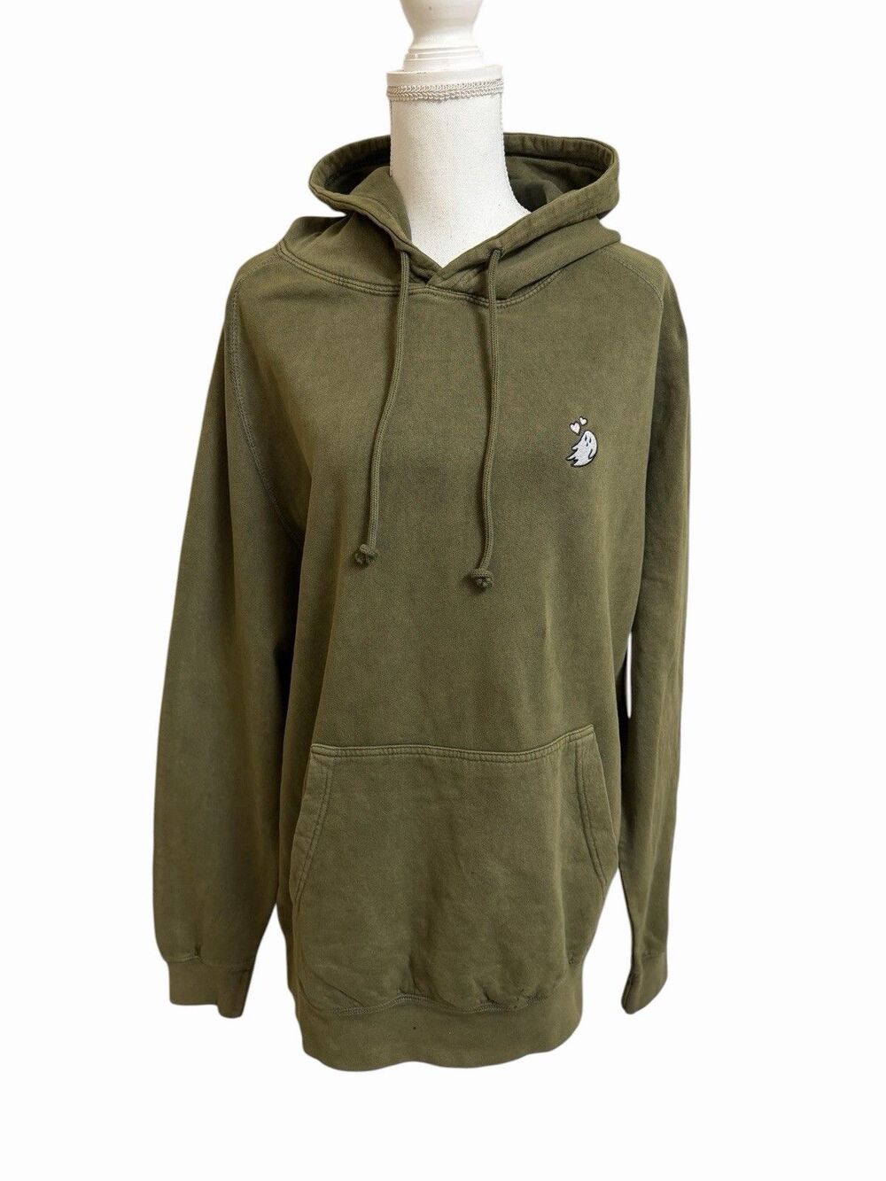 NWT Dalix Women's XL Olive Green Heartly Ghost Mineral Washed Hoodie  Sweatshirt